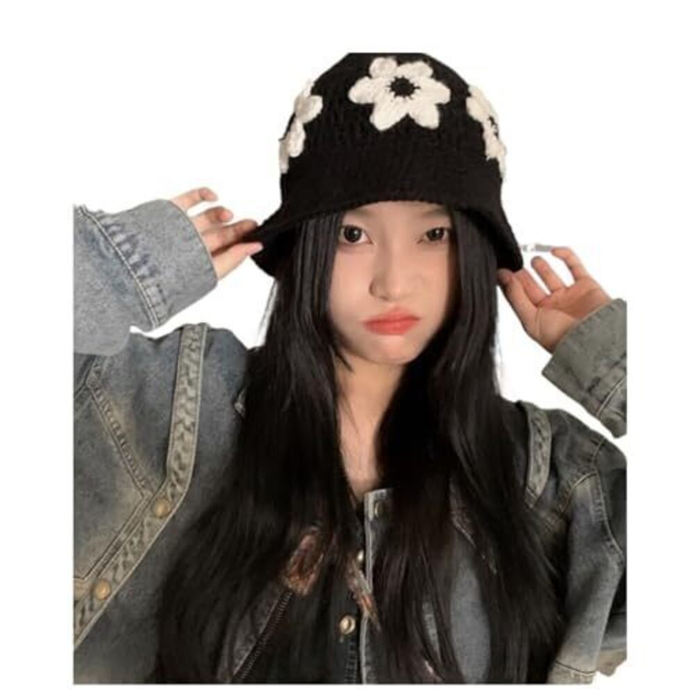 1143 Floral Beanie Hats Stylish Cute Cap with Inspired Design Black